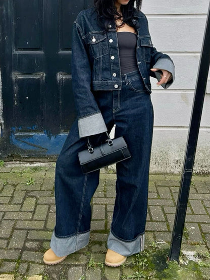 Velauras™ Lorelei - Kollu Denim İki Parçalı Set