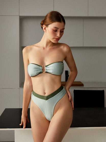 Velauras™ Straplez Kontrast Üçgen Bikini Takımı