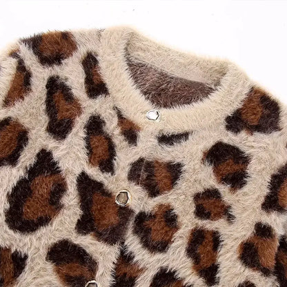 Velauras™ Leopar Desenli Tüylü Triko Hırka