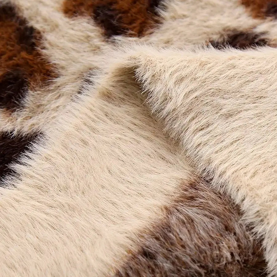 Velauras™ Leopar Desenli Tüylü Triko Hırka