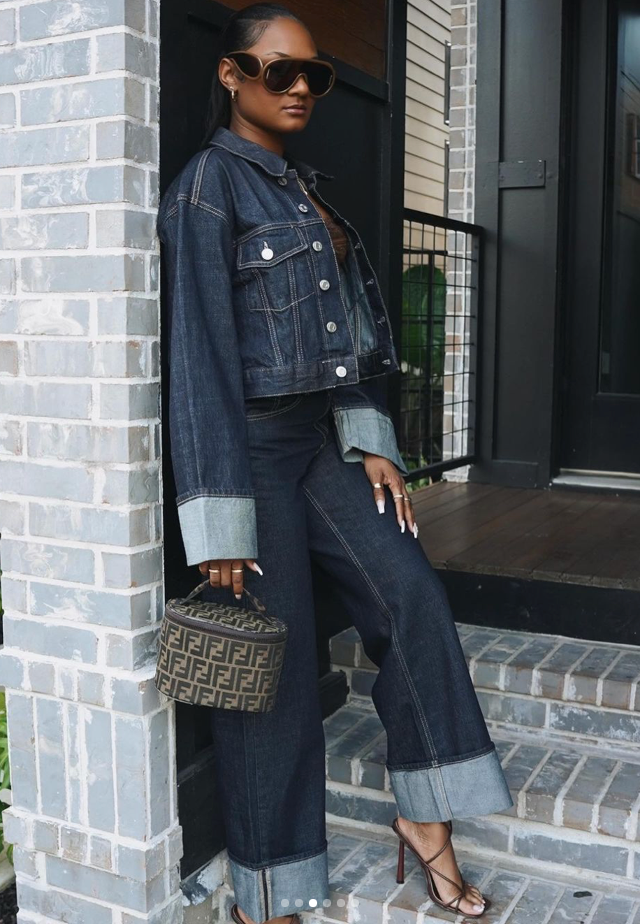 Velauras™ Lorelei - Kollu Denim İki Parçalı Set