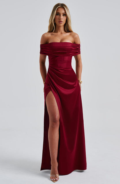 Velauras™ Gwendolyn Maxi Elbise - Bordo