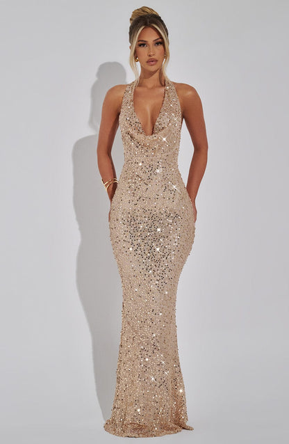 Velauras™ Lorena Maxi Elbise - Altın Kaplama
