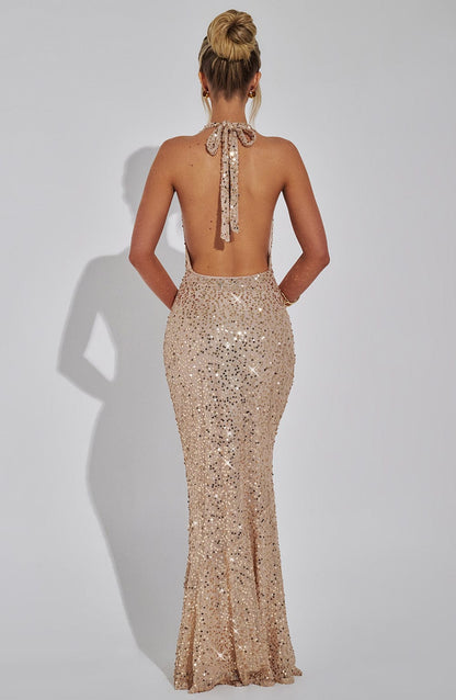 Velauras™ Lorena Maxi Elbise - Altın Kaplama
