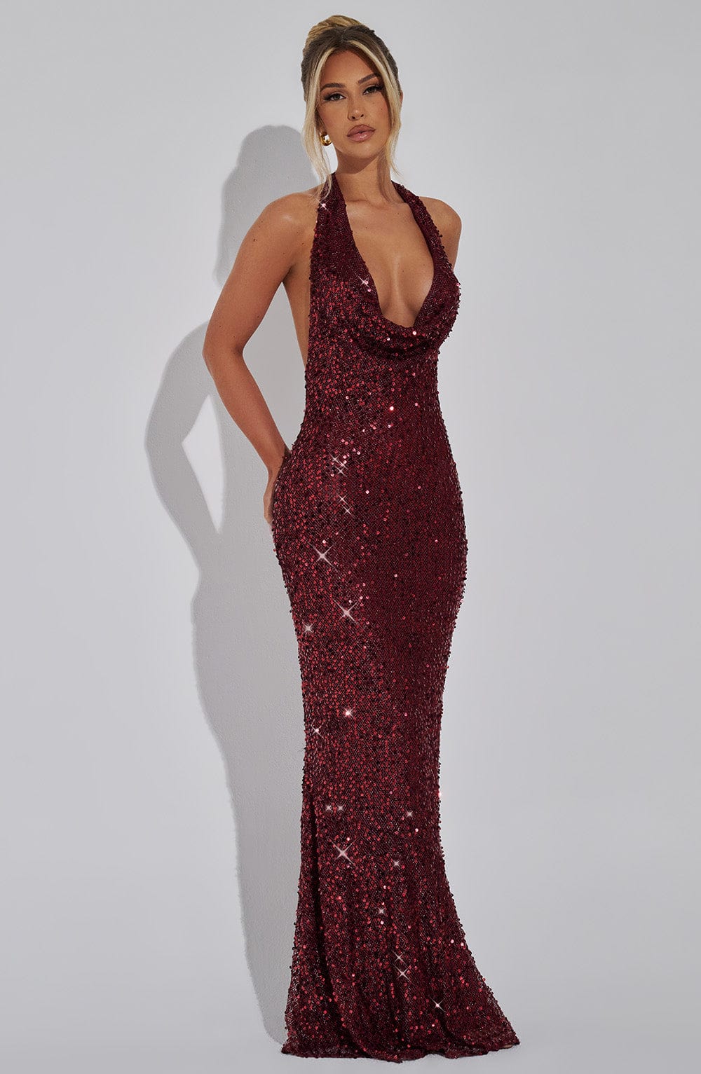 Velauras™ Lorena Maxi Elbise - Şarap Astarlı