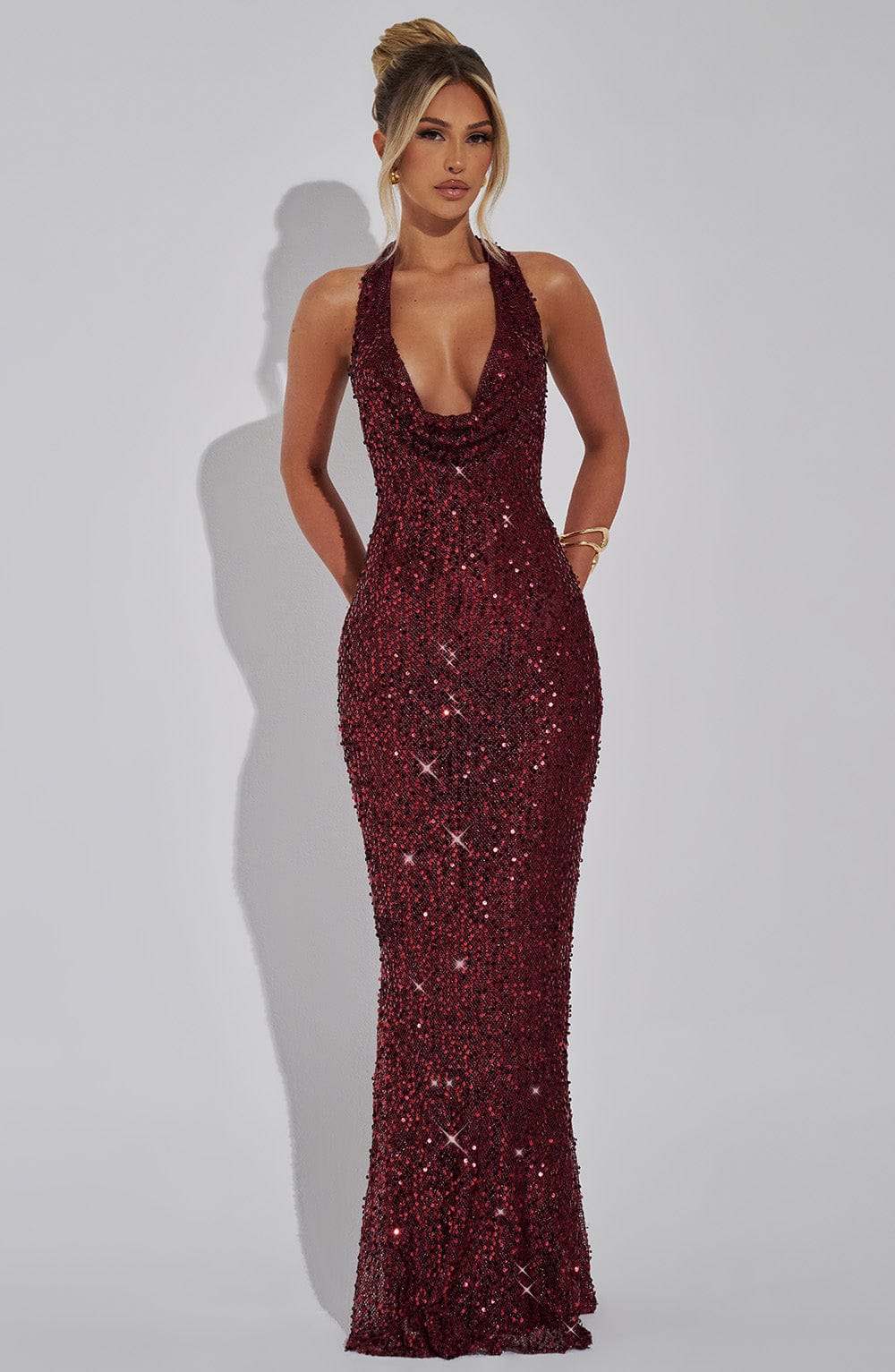 Velauras™ Lorena Maxi Elbise - Şarap Astarlı