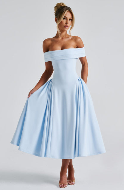 Velauras™ Miranda Midi Elbise - Mavi