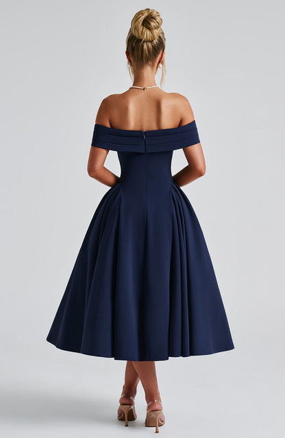 Velauras™ Miranda Midi Elbise - Lacivert
