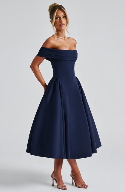 Velauras™ Miranda Midi Elbise - Lacivert