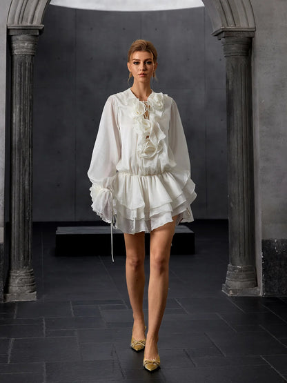 Bloom-Panelled Lantern-Sleeve Mini Dress|NOOSGOP