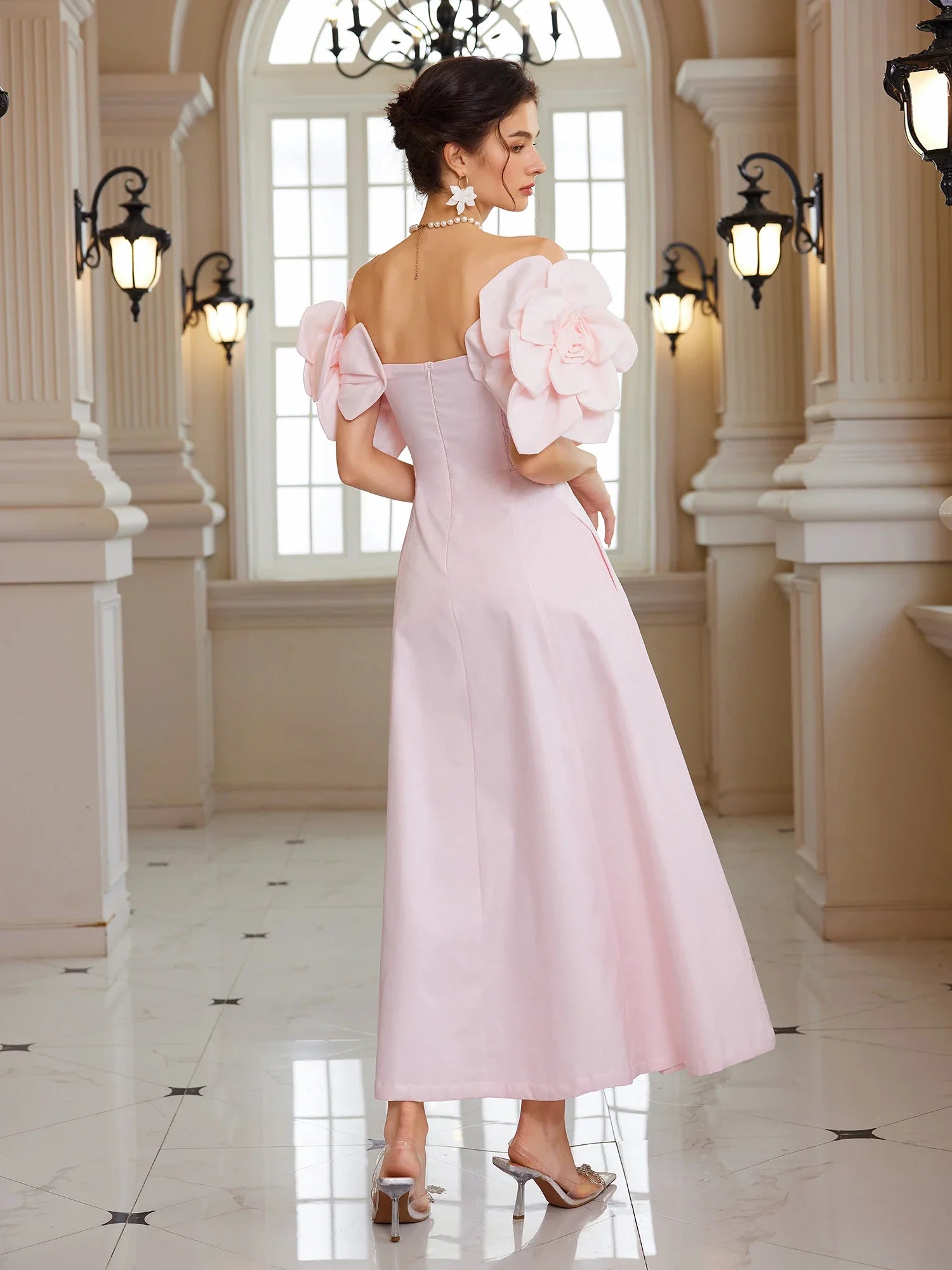 Pink Bloom Off-Shoulder Maxi Dress|NOOSGOP