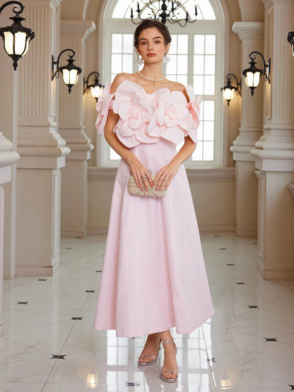 Pink Bloom Off-Shoulder Maxi Dress|NOOSGOP