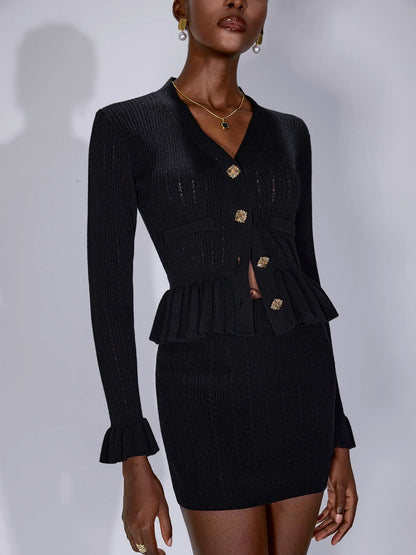 Ruffle Cutout Button Two Piece Dress|NOOSGOP