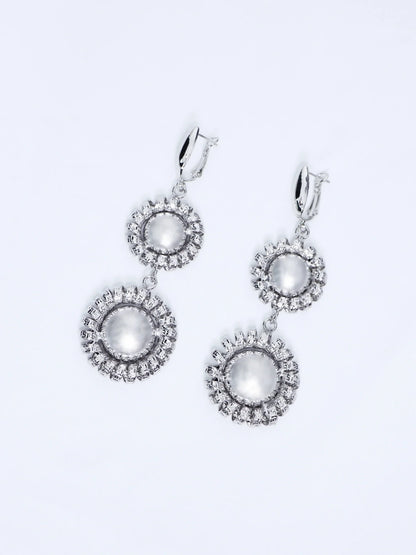 Silver Large Flower Beaded Necklace Earring Set|NOOSGOP