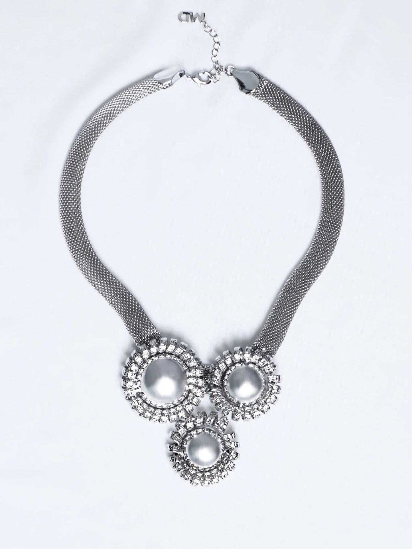 Silver Large Flower Beaded Necklace Earring Set|NOOSGOP