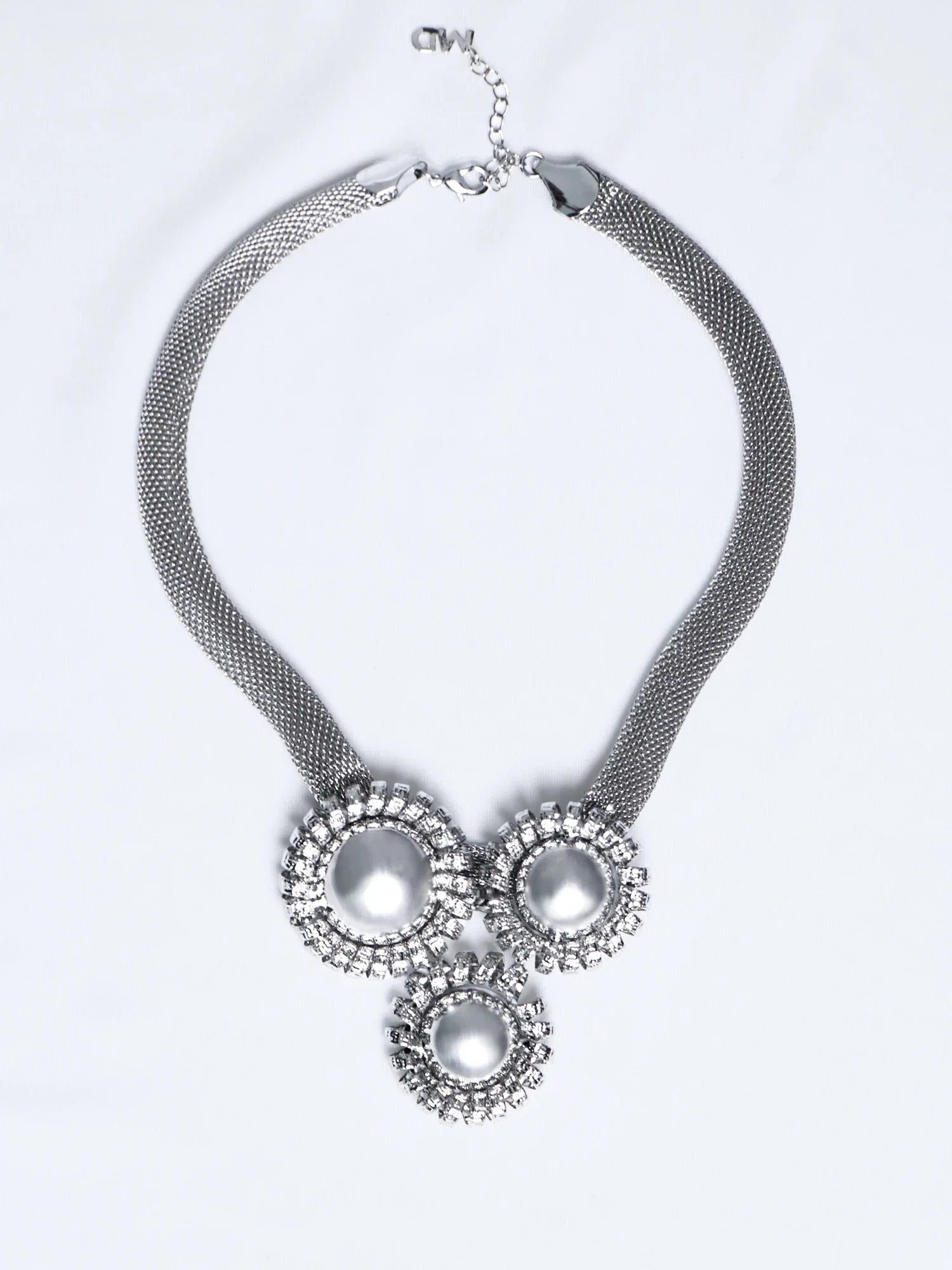 Silver Large Flower Beaded Necklace Earring Set|NOOSGOP