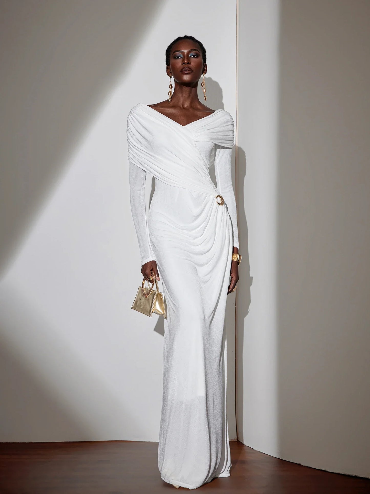 Solid-color Ruched Bodycon Maxi Dress|NOOSGOP