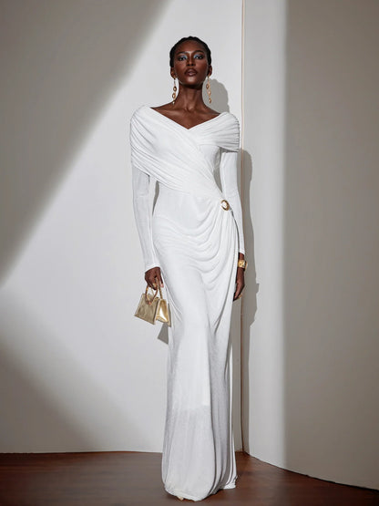 Solid-color Ruched Bodycon Maxi Dress|NOOSGOP