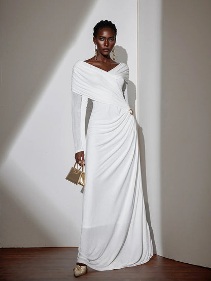 Solid-color Ruched Bodycon Maxi Dress|NOOSGOP