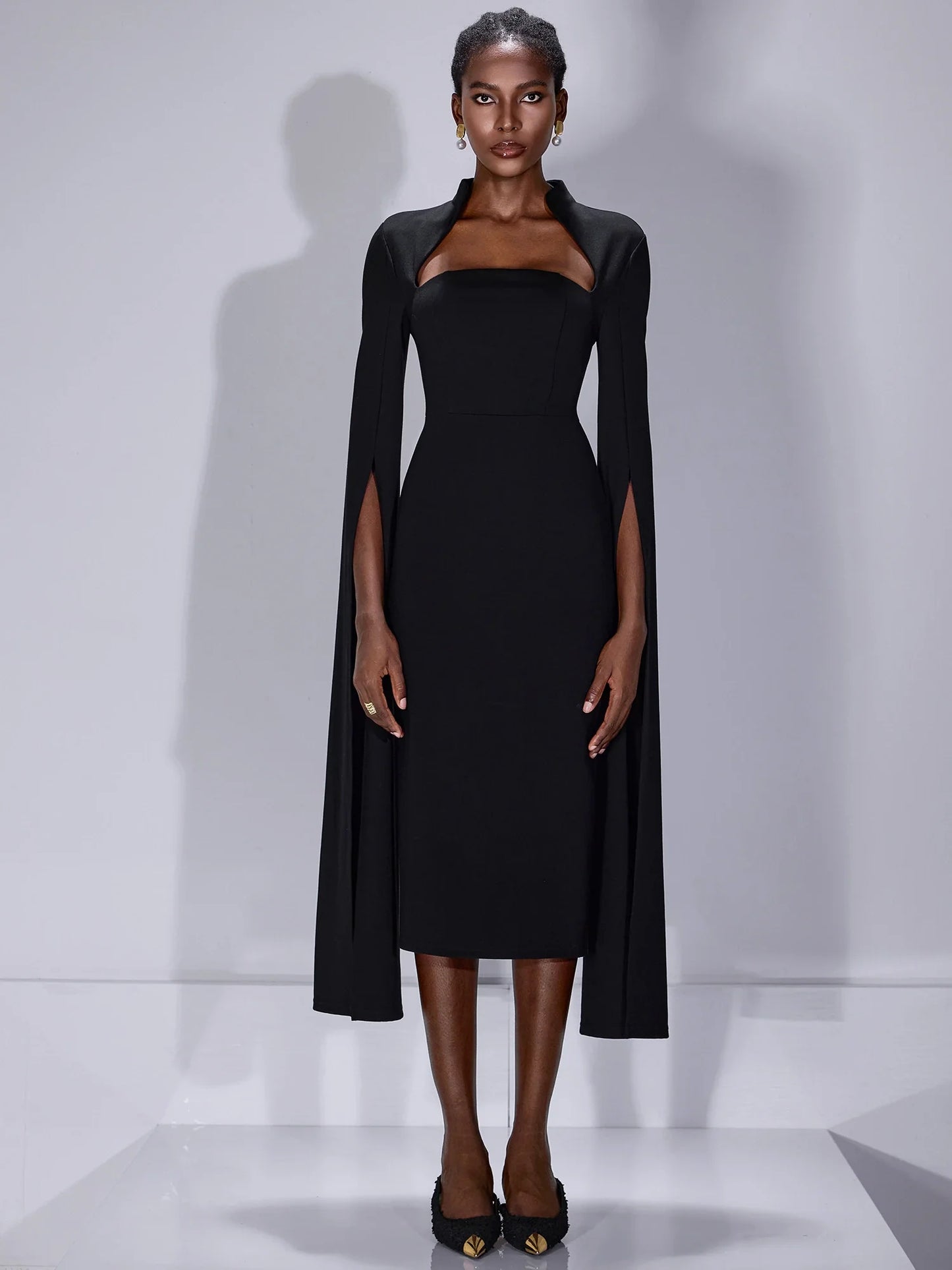 Split Cape Sleeves Midi Dress|NOOSGOP