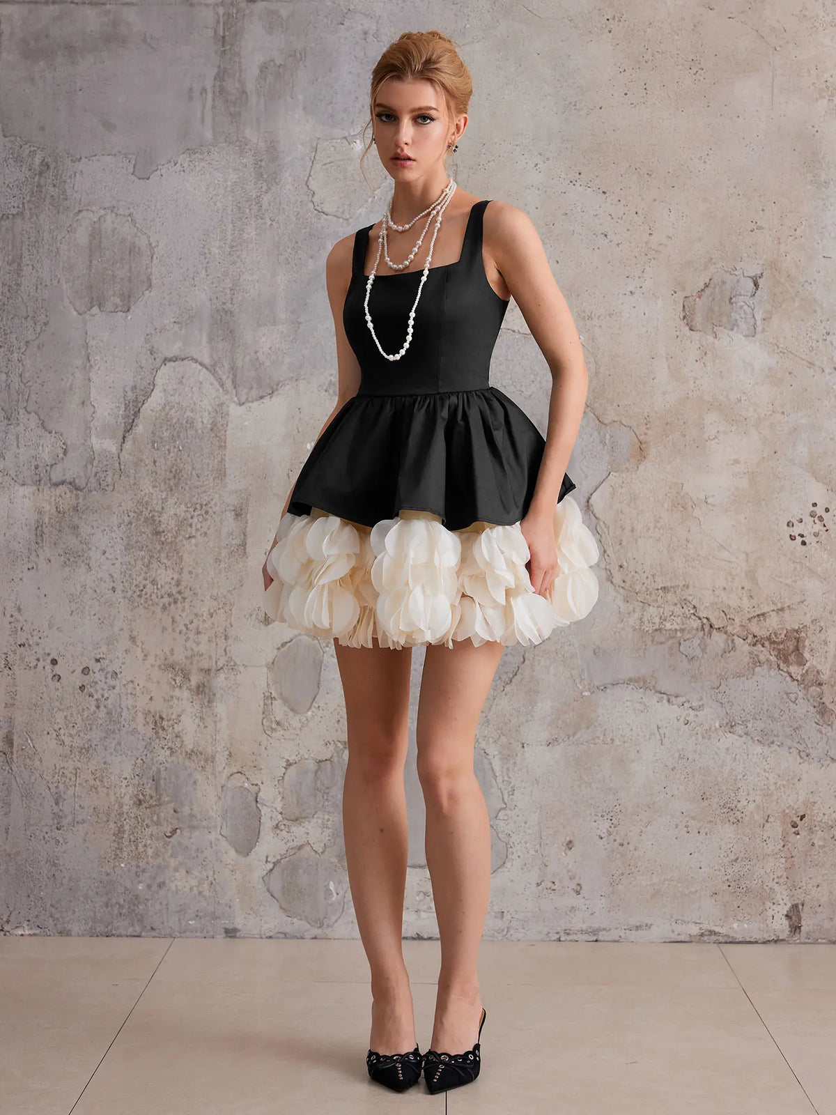 Square-Neck Party Ball Gown Mini Dress|NOOSGOP