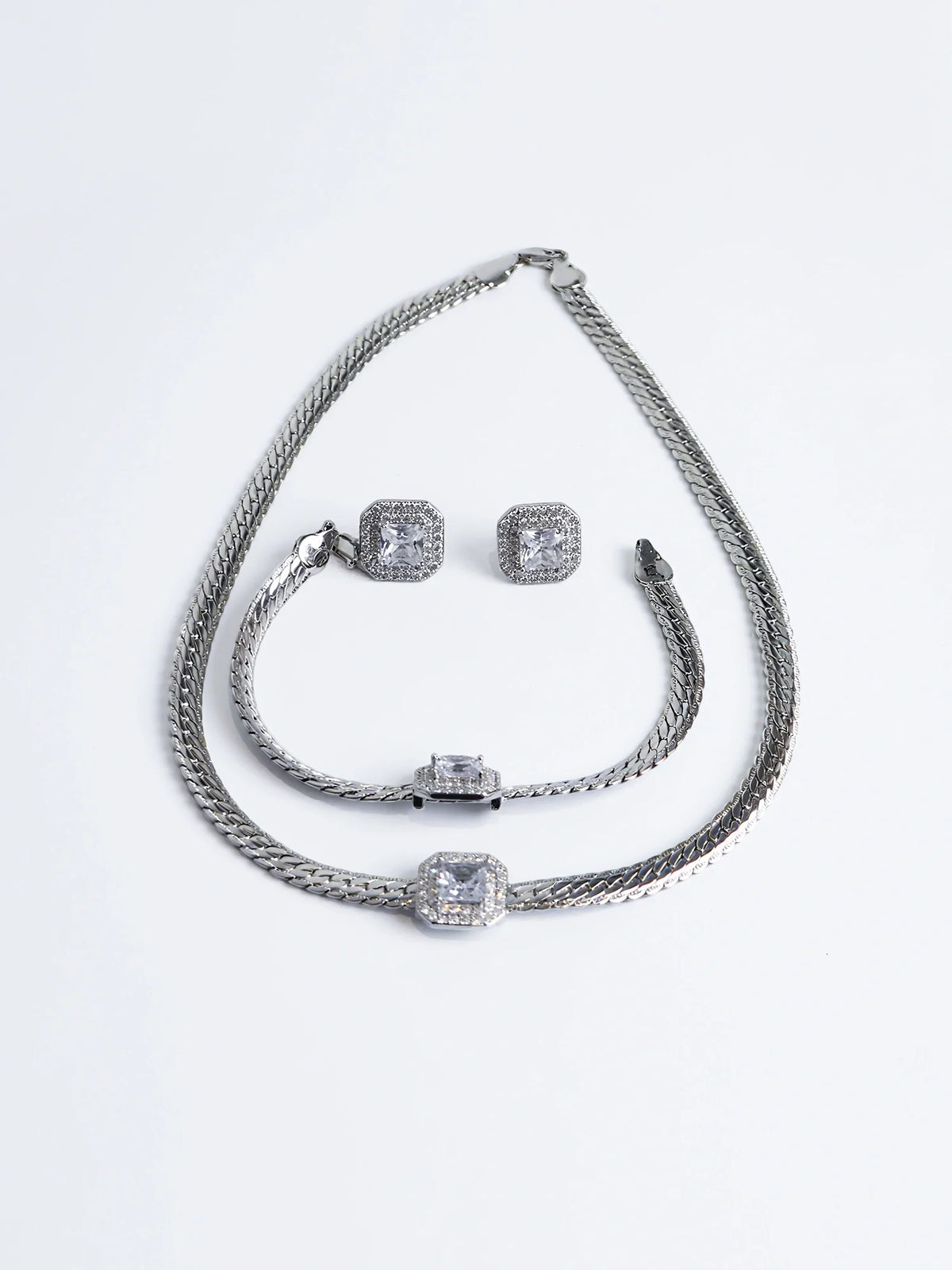 White Gold Bracelet Necklace and Earrings Sets|NOOSGOP