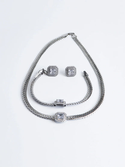 White Gold Bracelet Necklace and Earrings Sets|NOOSGOP