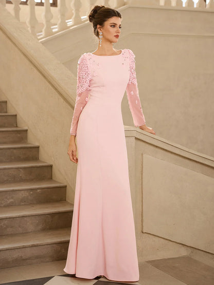 legant Pink Floral Detail Evening Maxi Dress|NOOSGOP